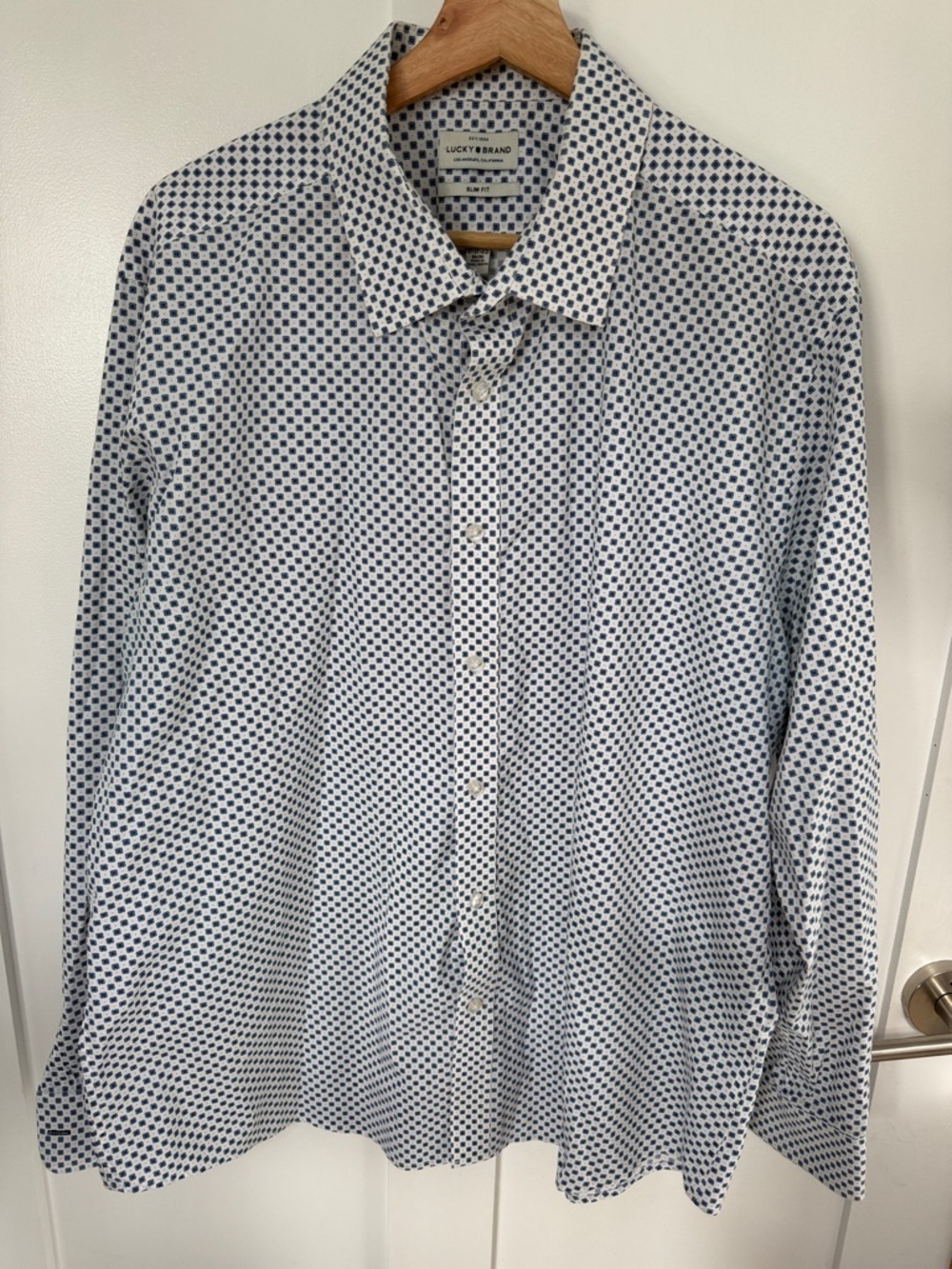 Lucky Brand White Shirt with Navy Dot Print